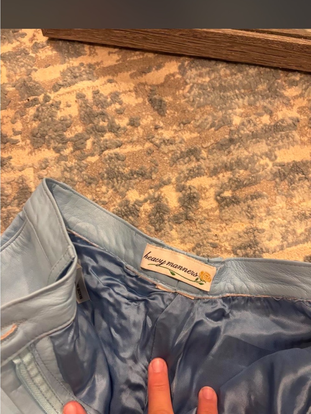 heavy manners blue leather wide leg pants - Picture 3 of 5